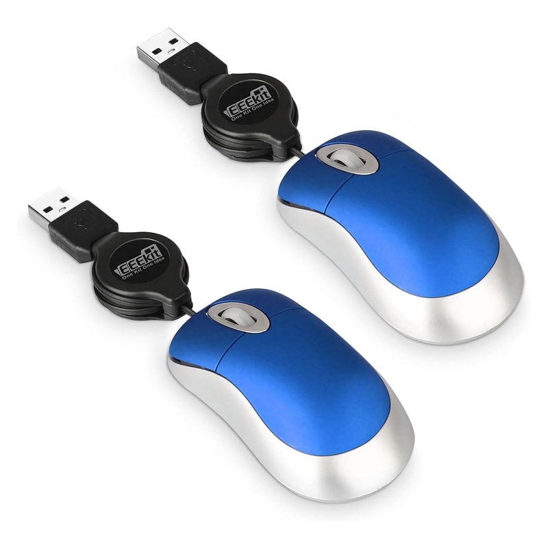 EEEKit 2 Pack Mini Retractable Cable USB Optical Mouse, Blue, Unisex - Image 1